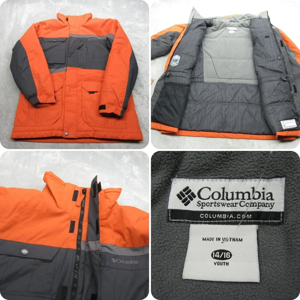 Columbia Jacket Youth‎ 14/16 Orange Omni-Shield Waterproof Insulated Full Zip